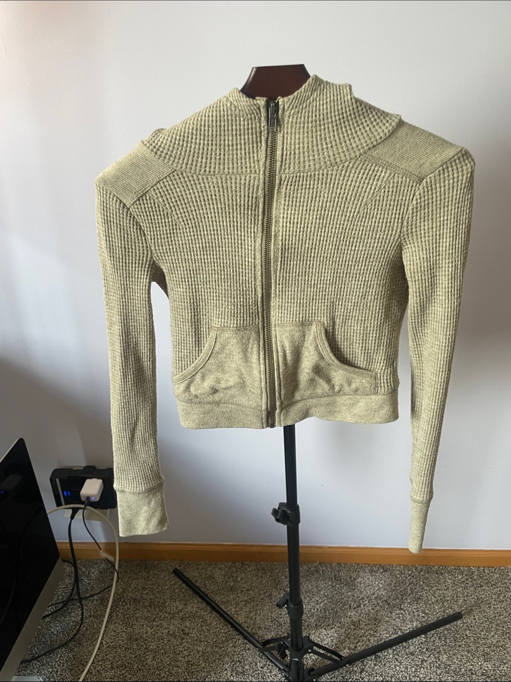 Urban Outfitters Olive Ribbed Zip Jacket
